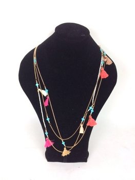 Collier Style Ibiza avec Pompons et Croix (1 pc)