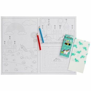 KIT RESTAURATION COMPLET LICORNE - 48x Sets de crayons + 100x Coloriages + 100x Serviettes (248 pcs)