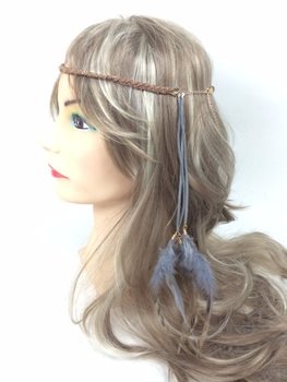 Bandeau tressé avec plumes Gris/Marron (1 pc)