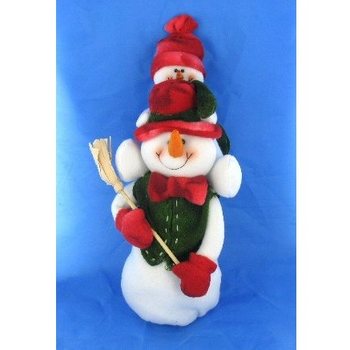 BONHOMME DE NEIGE EN PELUCHE AVEC B&Eacute;B&Eacute; SUR LES &Eacute;PAULES 38 CM (1 pc)
