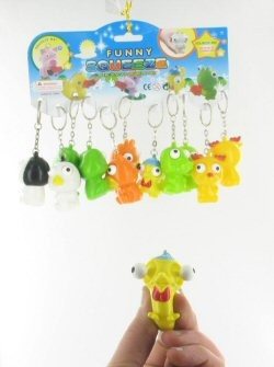 Porte-clés animaux avec grands yeux exorbités (12 pcs)