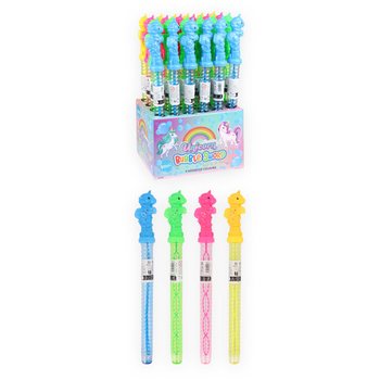 GRAND TUBE &Agrave; BULLES DE SAVON LICORNE 35 CM EN PR&Eacute;SENTOIR (24 pcs)