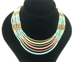 Collier Look Ibiza de Luxe Turquoise / Crème / Or (1 pce)