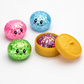 RAGE - Squishy GLITTER Dumplings Bun PETIT (Dim. 5.5 x 5.5 x 3 cm) - Jouet Fidget Viral 2026 (24 pcs)