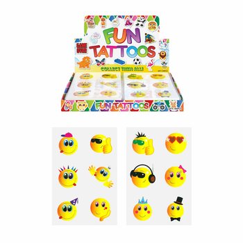 Tatouages Éphémères Smiley en Présentoir (96 pièces)