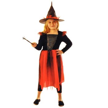 DÉGUISEMENT DE SORCIÈRE NOIR/ROUGE POUR ENFANTS - TAILLE 128