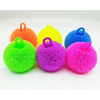 BALLE PUFFER AUX COULEURS VIVES - 8CM - EN PR&Eacute;SENTOIR (12 pcs)