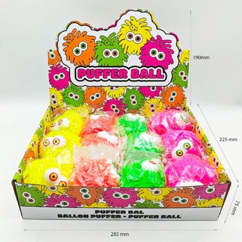 BALLE PUFFER AVEC YEUX - 10CM - PR&Eacute;SENTOIR (12 pcs)