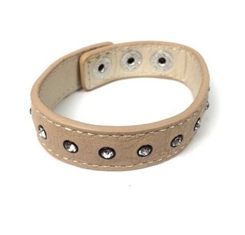 Bracelet Look Cuir Ibiza Crème avec Strass (1 pc)