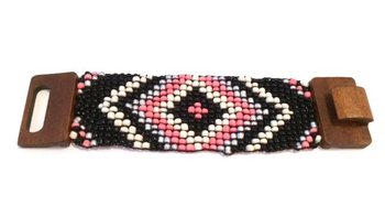 Bracelet Ibiza Style Aztèque Fermoir en Bois Rose/Noir (1 pc)