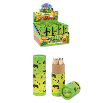 12 Crayons de Couleur en Tube : Mod&egrave;le Animaux de la Jungle - Pr&eacute;sentoir (20 pcs)