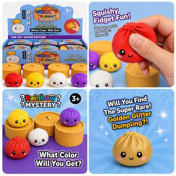 RAGE - Squishy SUGAR EDITION Bun Dumplings GRAND (8.5 x 8.5 x 4.8 cm) - Jouet Fidget Viral 2026 (12 pcs)