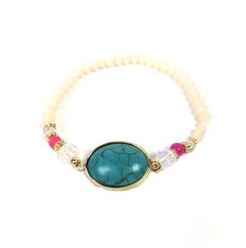 Bracelet blanc style Ibiza avec pierre (1 pc)