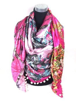 Écharpe Triangle de Luxe Double Face Rose / Bleu Clair / Tigre (1 pc)