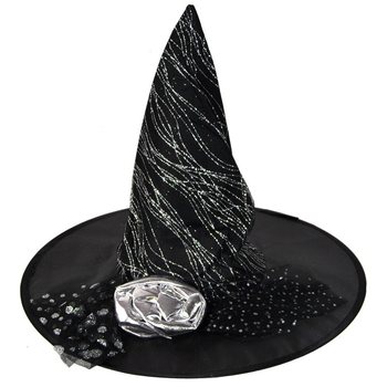 Chapeau de sorcière avec fleur argentée (3 pièces)