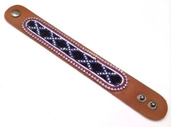 Bracelet en cuir aztèque avec strass transparent (1 pc)