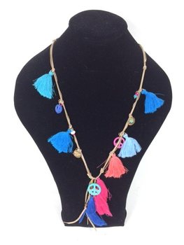 Collier Style Ibiza avec Pompons et Signe Peace (1 pc)
