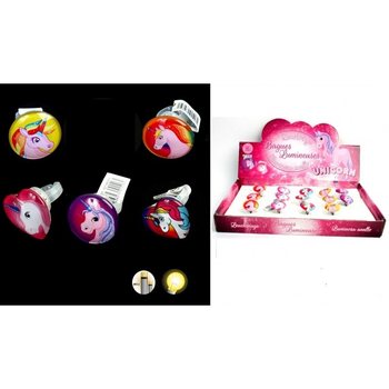 BAGUES LICORNE LED LUMINEUSES POUR ENFANTS EN PRÉSENTOIR (50 pcs)