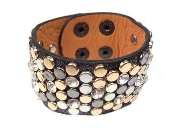 Bracelet Large de Luxe Noir à Clous & Strass (1 pc)