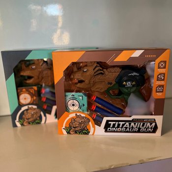 Pistolet Dinosaure avec Fl&eacute;chettes et Cible - Coffret Cadeau (Lot de 2)
