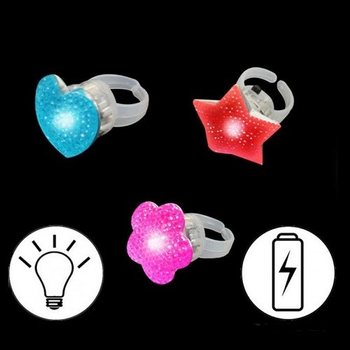 BAGUES LUMINEUSES MULTICOLORES EN PR&Eacute;SENTOIR (36 pcs.)
