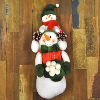 Bonhomme de neige en peluche avec son bébé sur les épaules 38 cm