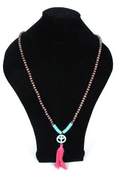 Collier Look Ibiza en Bois Brun avec Signe Peace (1 pc)