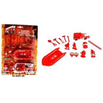 Camion de Pompier &agrave; R&eacute;trofriction + Coffret de Jeu de Pompier complet (24 pcs)