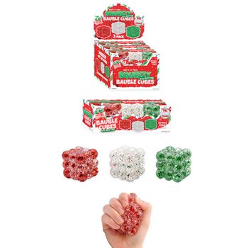 SQUEEZY GLITTER BAUBLE CUBES - AVEC PAILLETTES - LOT DE 3 CUBES - AVEC REMPLISSAGE SUGAR - EN PR&Eacute;SENTOIR (6 SETS)