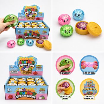 RAGE - Squishy GLITTER Dumplings Bun PETIT (Dim. 5.5 x 5.5 x 3 cm) - Jouet Fidget Viral 2026 (24 pcs)
