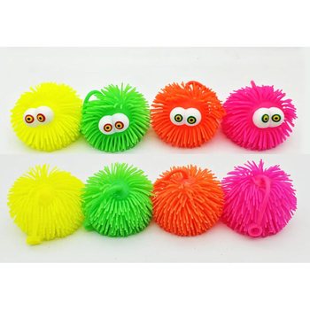 BALLE PUFFER AVEC YEUX - 10CM - PR&Eacute;SENTOIR (12 pcs)