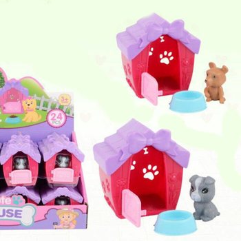 MAISON POUR ANIMAUX AVEC ANIMAL EN PR&Eacute;SENTOIR (24 pcs)