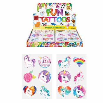 Tatouages Fun : Présentoir Licorne (96 pièces)