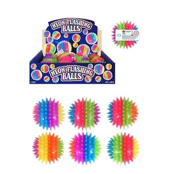 GRANDES BALLES REBONDISSANTES SPIKEY NÉON LUMINEUSES, 7,5 cm. EN PRÉSENTOIR (12 pcs.)