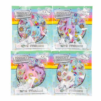 LICORNE DE POCHE - LICORNE + AUTOCOLLANTS EN POCHETTE CADEAU - EN PR&Eacute;SENTOIR (24 pcs)