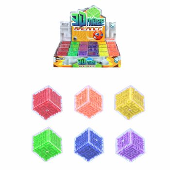 JEU DE PATIENCE CUBE LABYRINTHE BILLE EN PRÉSENTOIR (24 pcs)