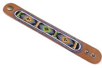 Bracelet en Cuir Aztèque Strass Bleu (1 pc)