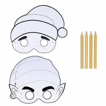 Masque de No&euml;l &agrave; Colorier ECO FRIENDLY avec 4 Crayons (12 pi&egrave;ces)