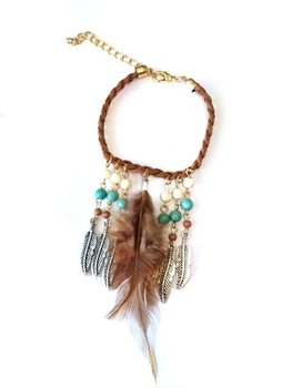 Bracelet Style Ibiza Marron avec Plume (1 pc)