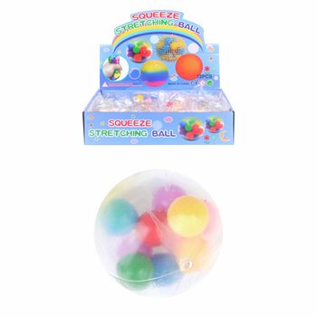 Balle Anti-Stress Squeeze Ø 6cm avec Pompons (Display de 12)