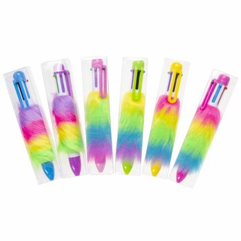 STYLO &Agrave; BILLE FLUFFY AVEC 6 COULEURS - EN PR&Eacute;SENTOIR (24 pcs)