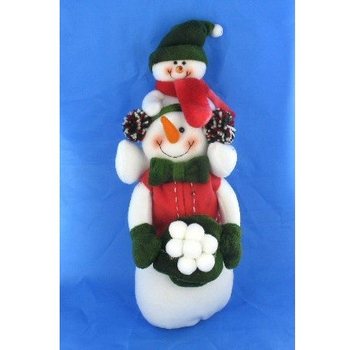 Bonhomme de neige en peluche avec son b&eacute;b&eacute; sur les &eacute;paules 38 cm