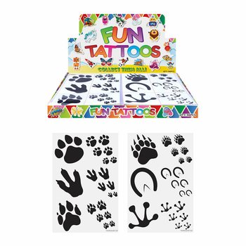 Tatouages Éphémères - Modèle : Empreintes d'Animaux en Présentoir (96 pcs)