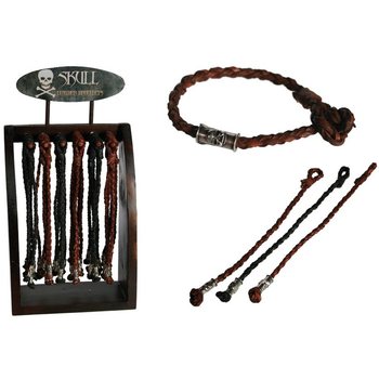 Bracelets en cuir tressé "Skull" sur présentoir en bois (96 pcs)