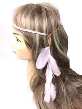 Bandeau tressé avec plumes rose (1 pc)