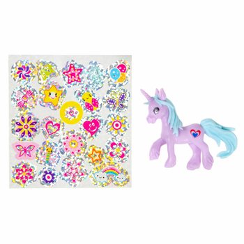 LICORNE DE POCHE - LICORNE + AUTOCOLLANTS EN POCHETTE CADEAU - EN PR&Eacute;SENTOIR (24 pcs)