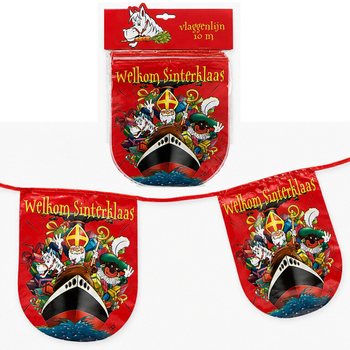 SAINT-NICOLAS - GUIRLANDE DE FANIONS « WELKOM SINTERKLAAS » - LONGUEUR : 10 Mètres (6 pcs)