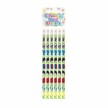 Lot de 6 Crayons et Gommes Gamer - Présentoir (24 sets)