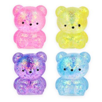 OURS SQUEEZE - AVEC REMPLISSAGE SUCRE - COULEURS MIX EN PR&Eacute;SENTOIR (12 pcs)