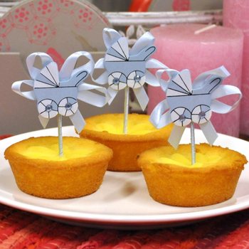 Pique Cupcake de Naissance - Poussette Bleue (12 pcs)